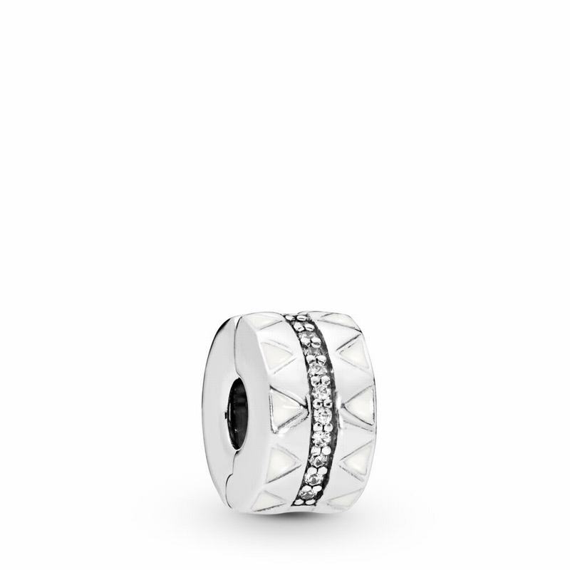 Pandora Sparkling Jagged Lines Clip Charm - Sterling Silver/Enamel/White/Cubic Zirconia - Canada | J